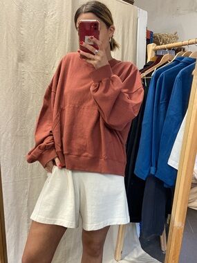 Oversized Rust Crewneck Sweater - Women